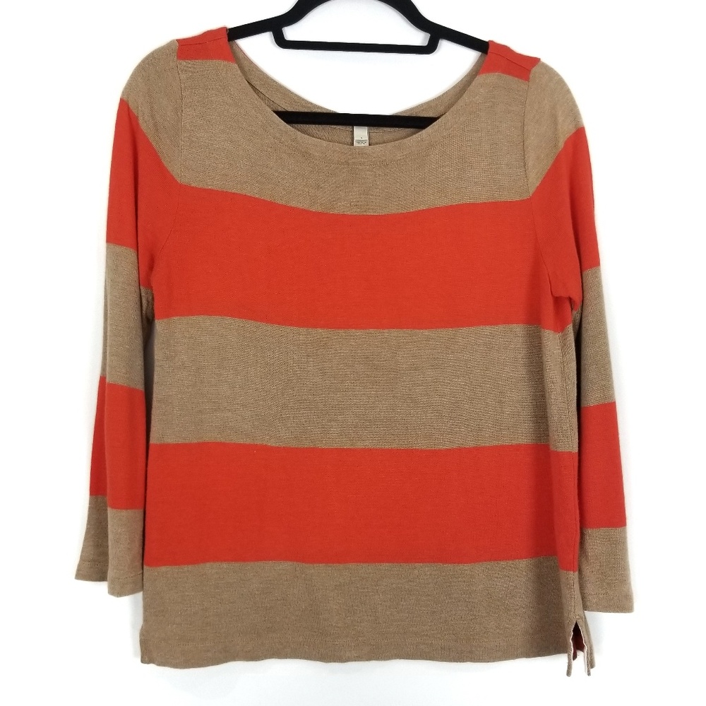J. CREW Tan and Orange Striped Sweater